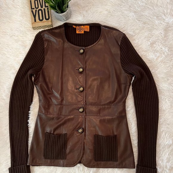 Tory Burch Jackets & Blazers - 🎉HP🎉 Tory Burch Leather and Cashmere Sweater Jacket